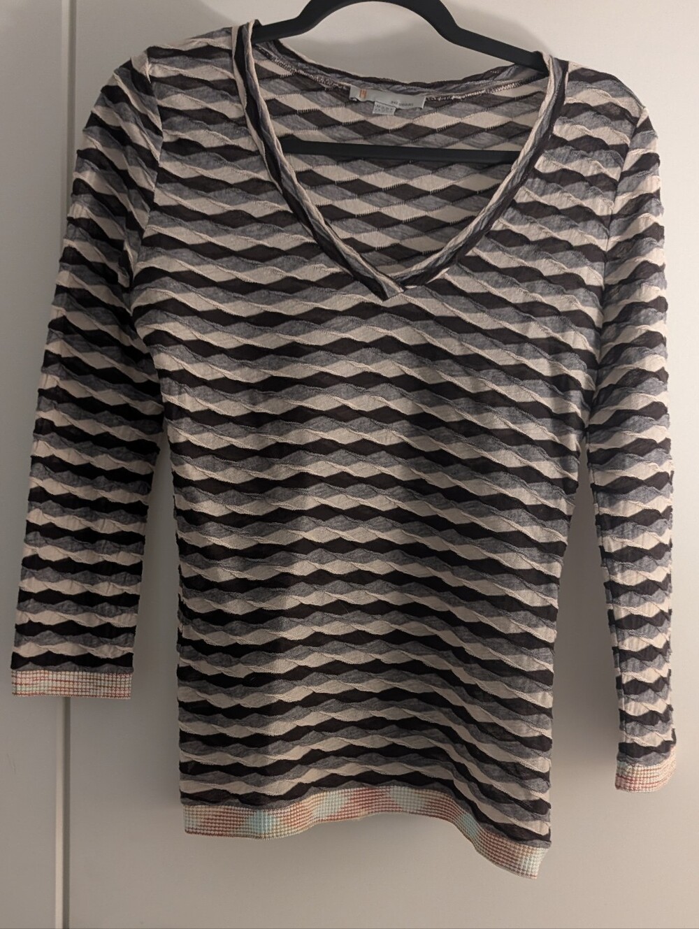 Missoni Black and Cream Wave-Pattern V-Neck Sweater